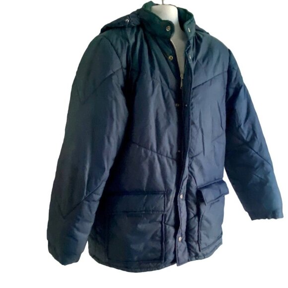Montgomery Ward Blue Parka Jacket with Removable Hood Vintage Large - Picture 4 of 16